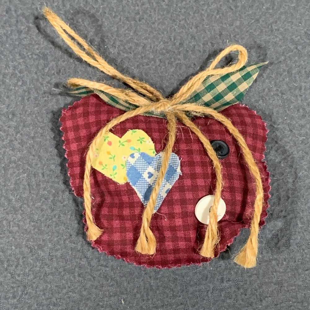 Handmade Vintage Apple Ornament Rustic Gingham Patchwork Primitive Decor Teacher